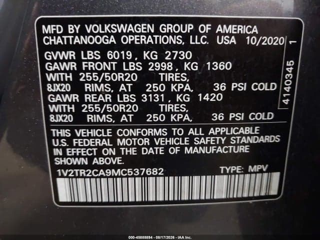 2021 VOLKSWAGEN ATLAS 3.6L V6 SEL PREMIUM 9