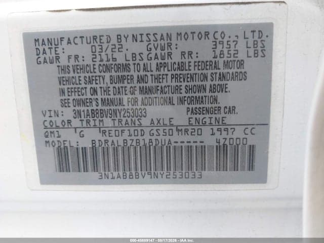 2022 NISSAN SENTRA S XTRONIC CVT 9