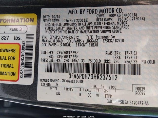 2017 FORD FUSION SE 9