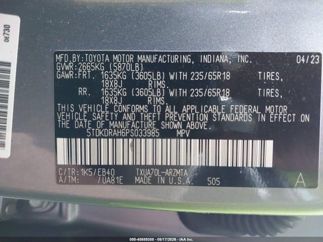 2023 TOYOTA HIGHLANDER XLE 9