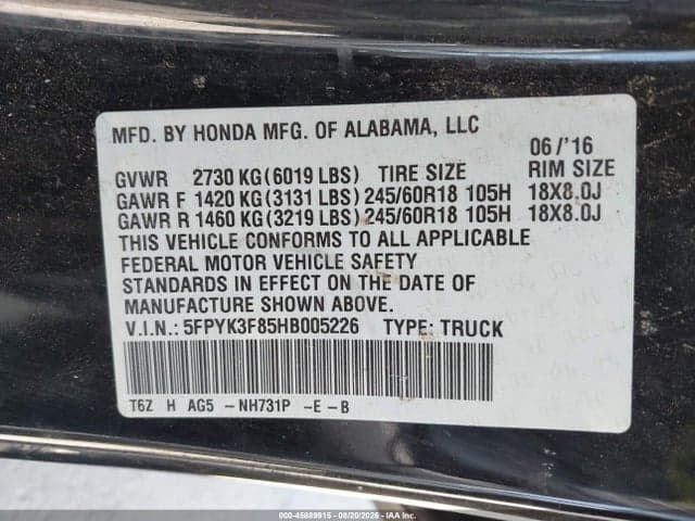 2017 HONDA RIDGELINE BLACK EDITION 9