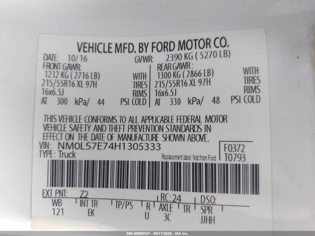 2017 FORD TRANSIT CONNECT XL 9