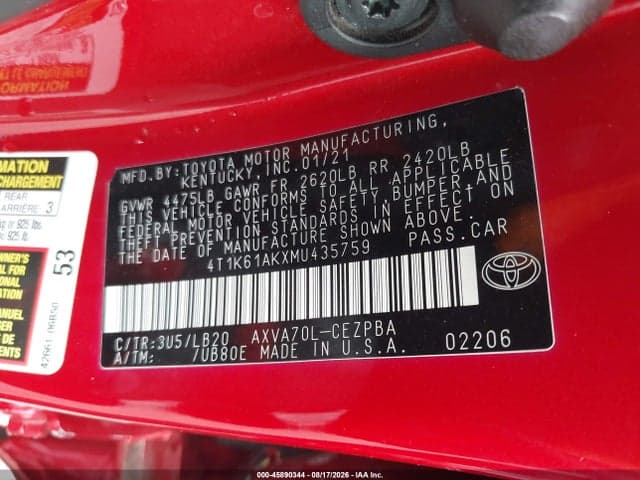2021 TOYOTA CAMRY XSE 9