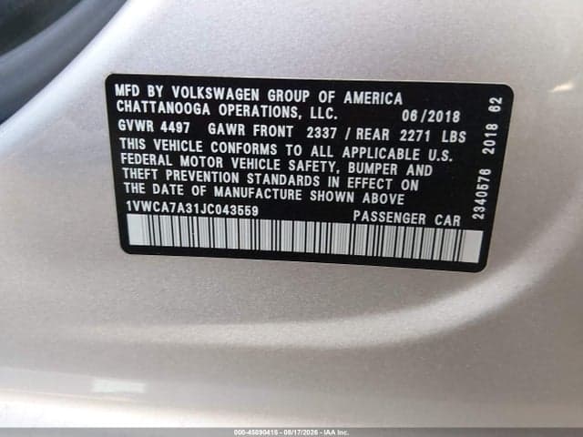 2018 VOLKSWAGEN PASSAT 2.0T SEL PREMIUM 9