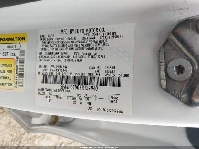 2019 FORD FUSION SEL 9
