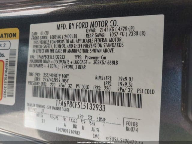2020 FORD MUSTANG GT FASTBACK 9