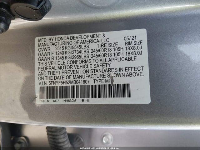 2021 HONDA PILOT 2WD EX-L 9