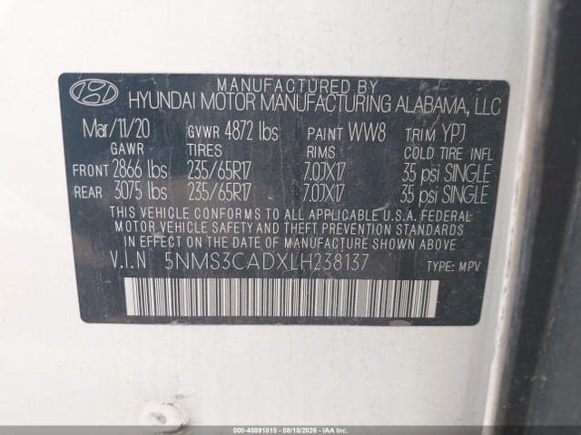 2020 HYUNDAI SANTA FE SEL 9