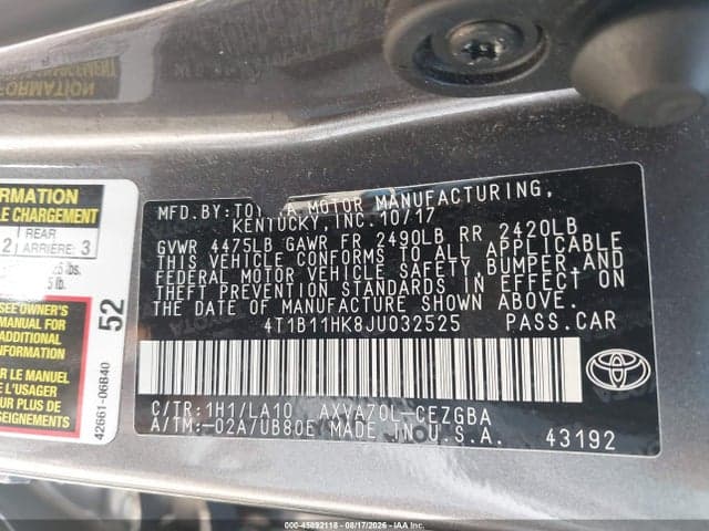 2018 TOYOTA CAMRY XLE 9
