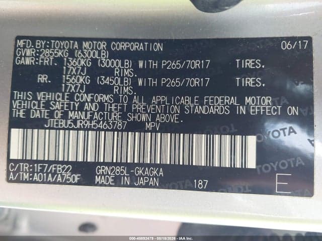 2017 TOYOTA 4RUNNER SR5 9