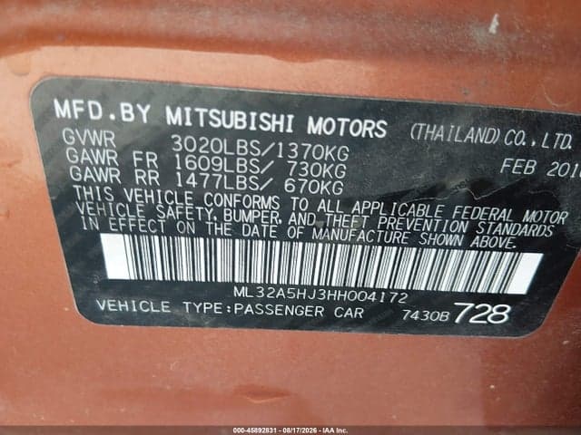 2017 MITSUBISHI MIRAGE GT 9