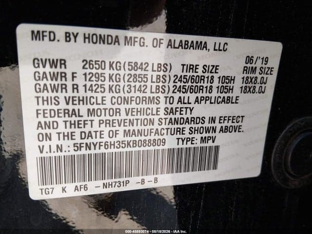 2019 HONDA PILOT EX 9
