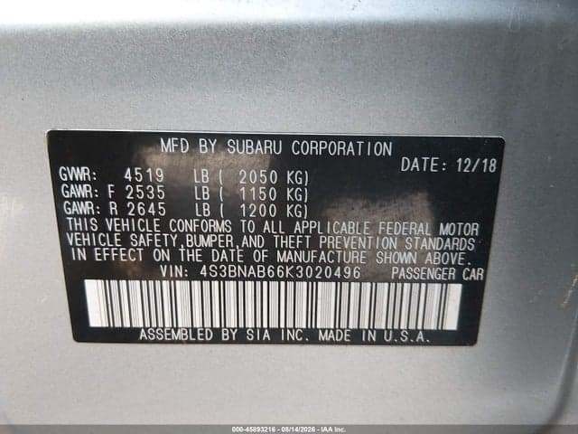 2019 SUBARU LEGACY 2.5I 9