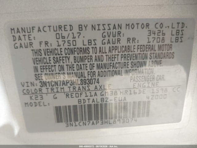 2017 NISSAN VERSA 1.6 SV 9