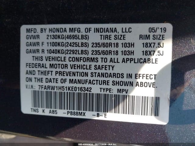 2019 HONDA CR-V EX 9
