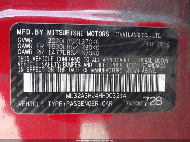 2017 MITSUBISHI MIRAGE ES 9
