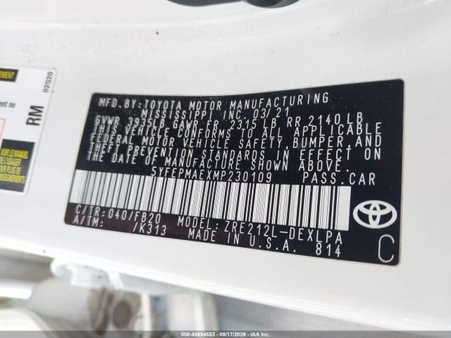 2021 TOYOTA COROLLA LE 9