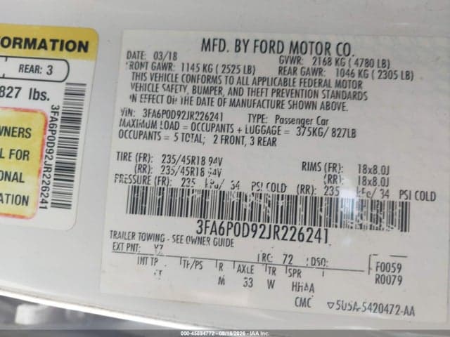 2018 FORD FUSION TITANIUM 9