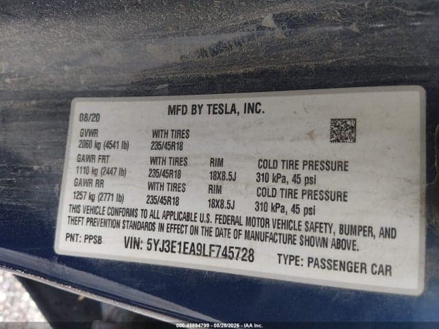 2020 TESLA MODEL 3 STANDARD RANGE PLUS REAR-WHEEL DRIVE/STANDARD RANGE REAR-WHEEL DRIVE 9