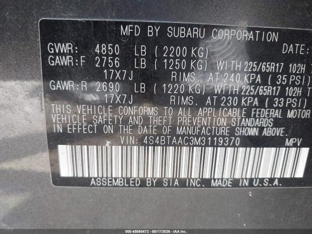2021 SUBARU OUTBACK 9