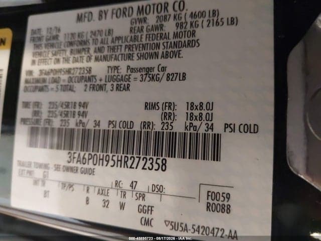 2017 FORD FUSION SE 9