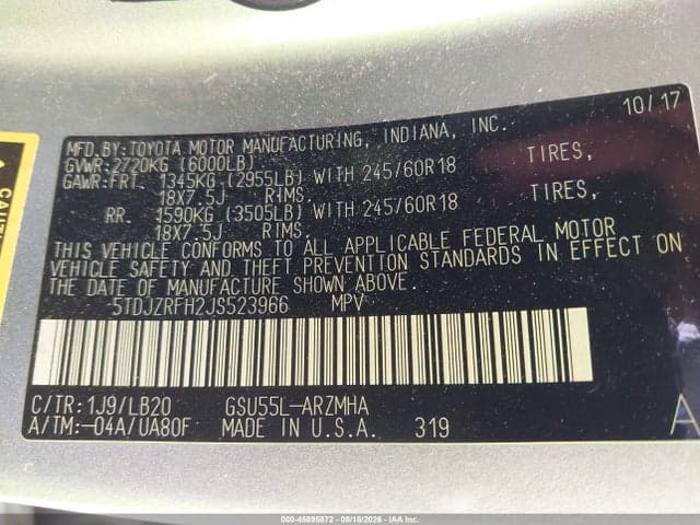 2018 TOYOTA HIGHLANDER XLE 9