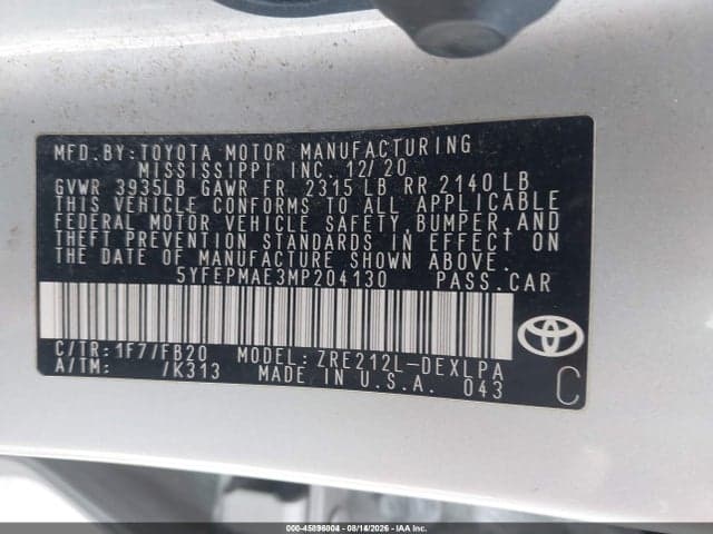 2021 TOYOTA COROLLA LE 7