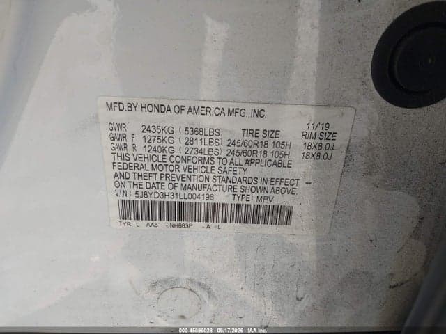 2020 ACURA MDX STANDARD 9