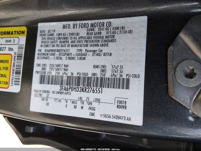 2019 FORD FUSION SE 9