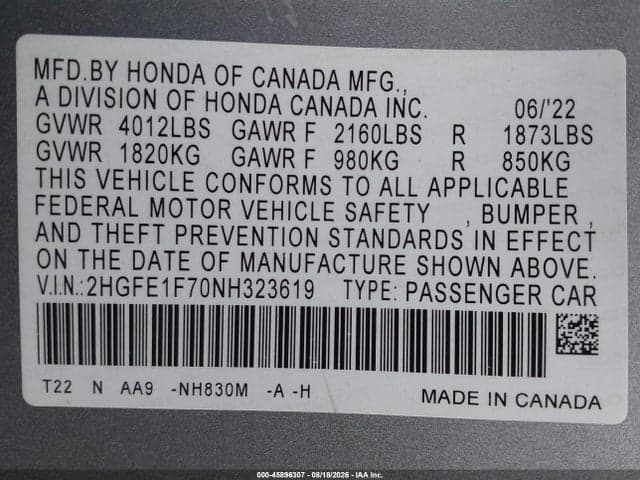 2022 HONDA CIVIC EX 9