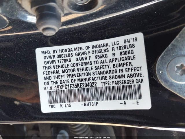 2019 HONDA CIVIC EX 9