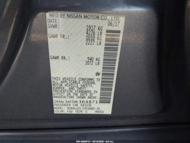 2017 NISSAN ALTIMA 2.5 S 9