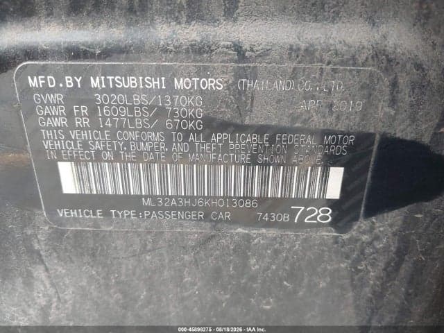 2019 MITSUBISHI MIRAGE ES/RF 9