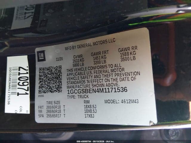 2021 CHEVROLET COLORADO 2WD SHORT BOX WT 9