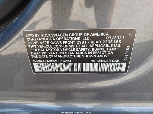 2021 VOLKSWAGEN PASSAT 2.0T S 9