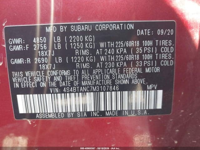 2021 SUBARU OUTBACK LIMITED 9