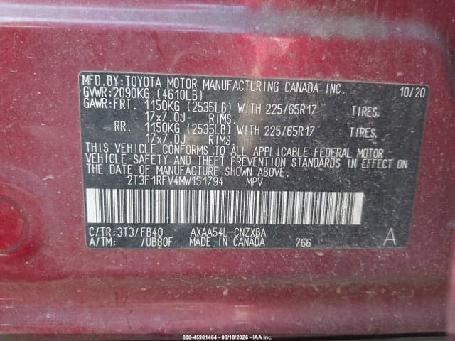 2021 TOYOTA RAV4 LE 9
