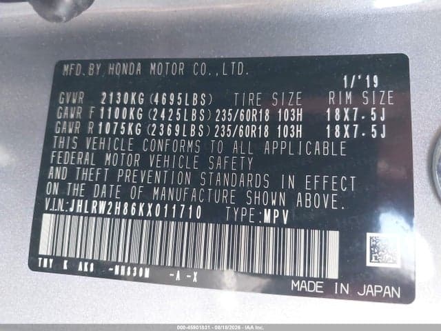 2019 HONDA CR-V EX-L 9