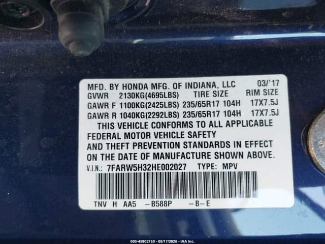 2017 HONDA CR-V LX 9