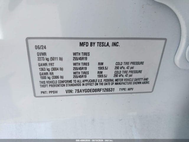 2024 TESLA MODEL Y LONG RANGE SINGLE MOTOR REAR-WHEEL DRIVE/RWD 9