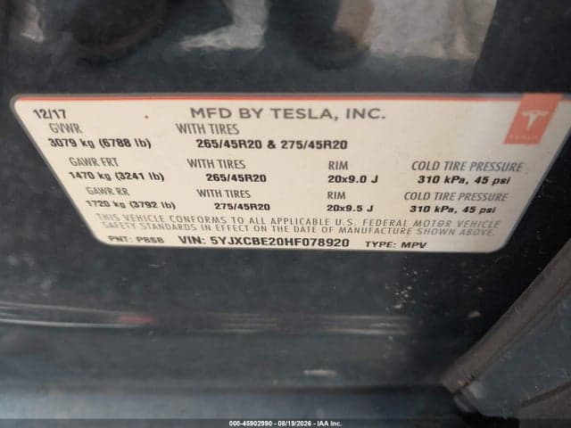 2017 TESLA MODEL X 100D/75D/90D 9