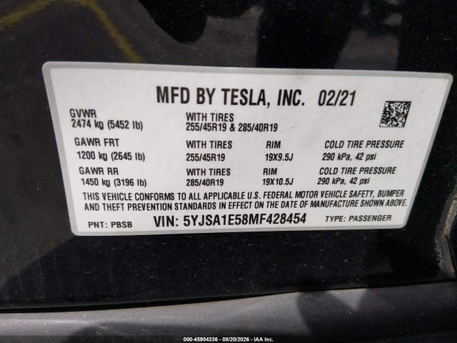 2021 TESLA MODEL S LONG RANGE DUAL MOTOR ALL-WHEEL DRIVE 9