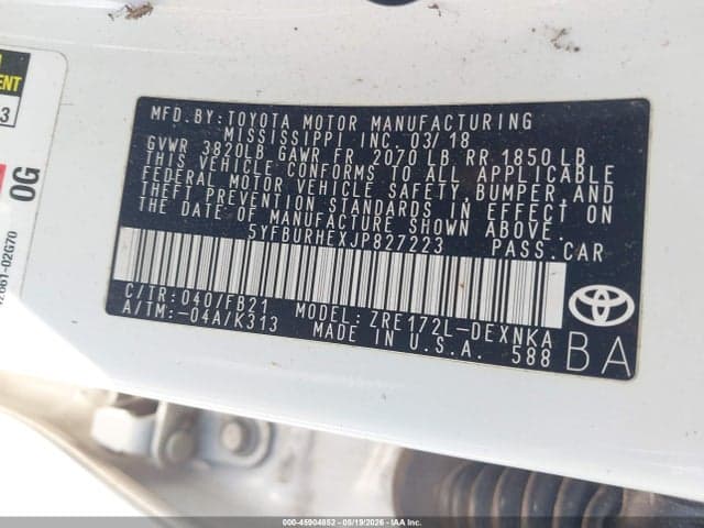2018 TOYOTA COROLLA LE 9