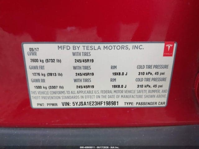 2017 TESLA MODEL S 100D/60D/75D/90D/P100D 9
