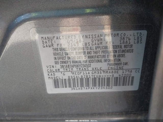 2019 NISSAN SENTRA S 9