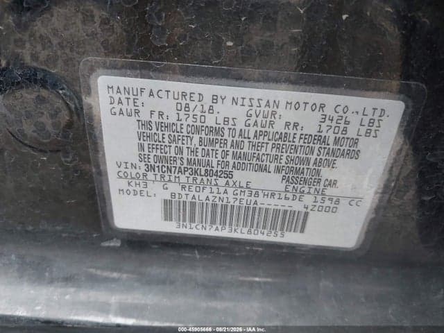 2019 NISSAN VERSA 1.6 S+ 9