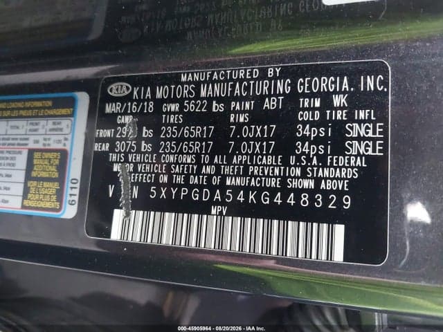 2019 KIA SORENTO 3.3L LX 9