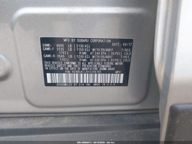 2017 SUBARU OUTBACK 2.5I PREMIUM 9