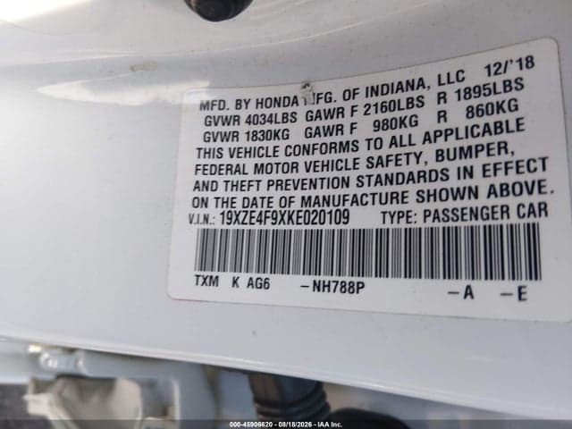 2019 HONDA INSIGHT TOURING 8