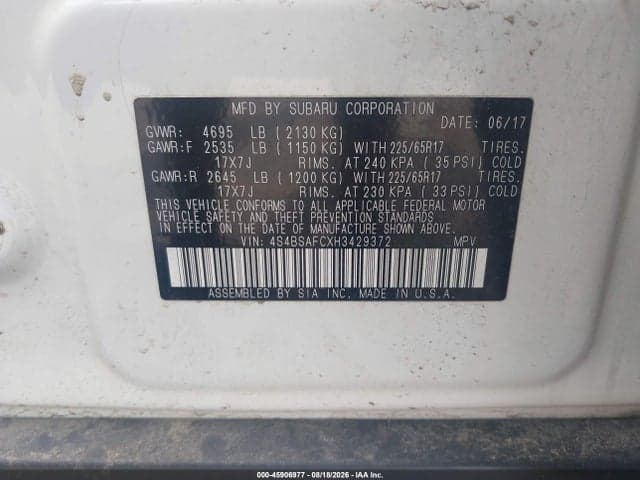 2017 SUBARU OUTBACK 2.5I PREMIUM 9